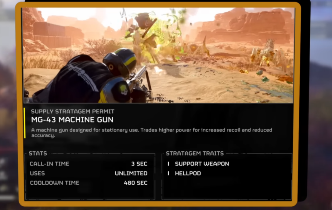 About MG 43 in Helldivers 2 - Basic Stats